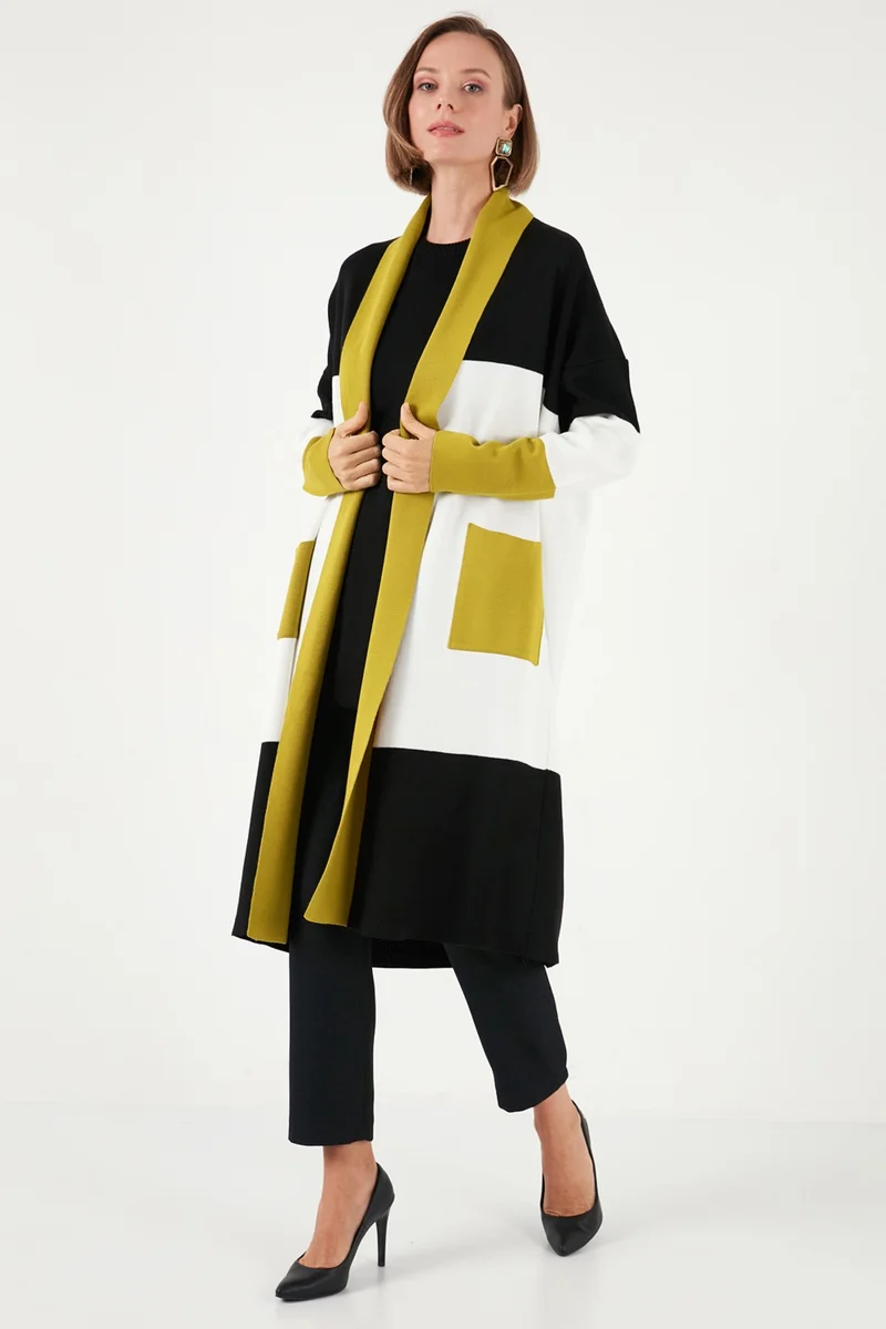 ليلا Modest Regular Fit Color Block Long Hijab Knitwear Cardigan Women's CARDIGAN 4616172