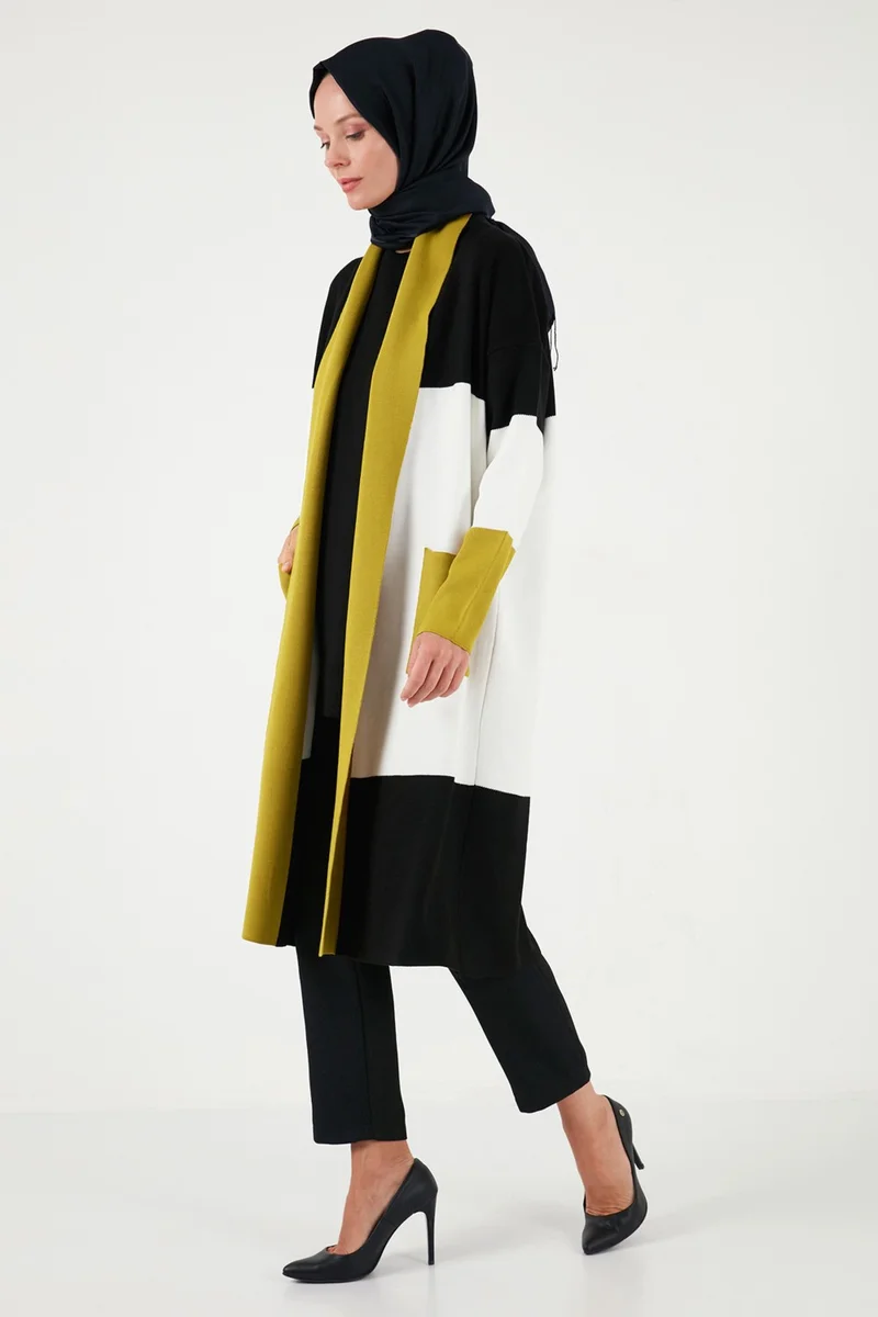 ليلا Modest Regular Fit Color Block Long Hijab Knitwear Cardigan Women's CARDIGAN 4616172