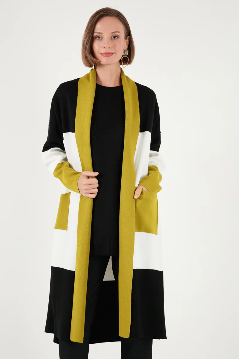 ليلا Modest Regular Fit Color Block Long Hijab Knitwear Cardigan Women's CARDIGAN 4616172