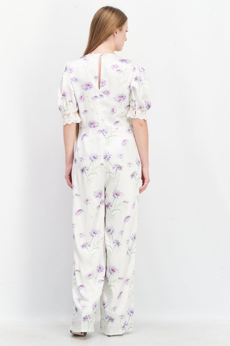 Hope & Ivy Women Floral Print Short Sleeve Jumpsuit, Cream Combo - Image 2
