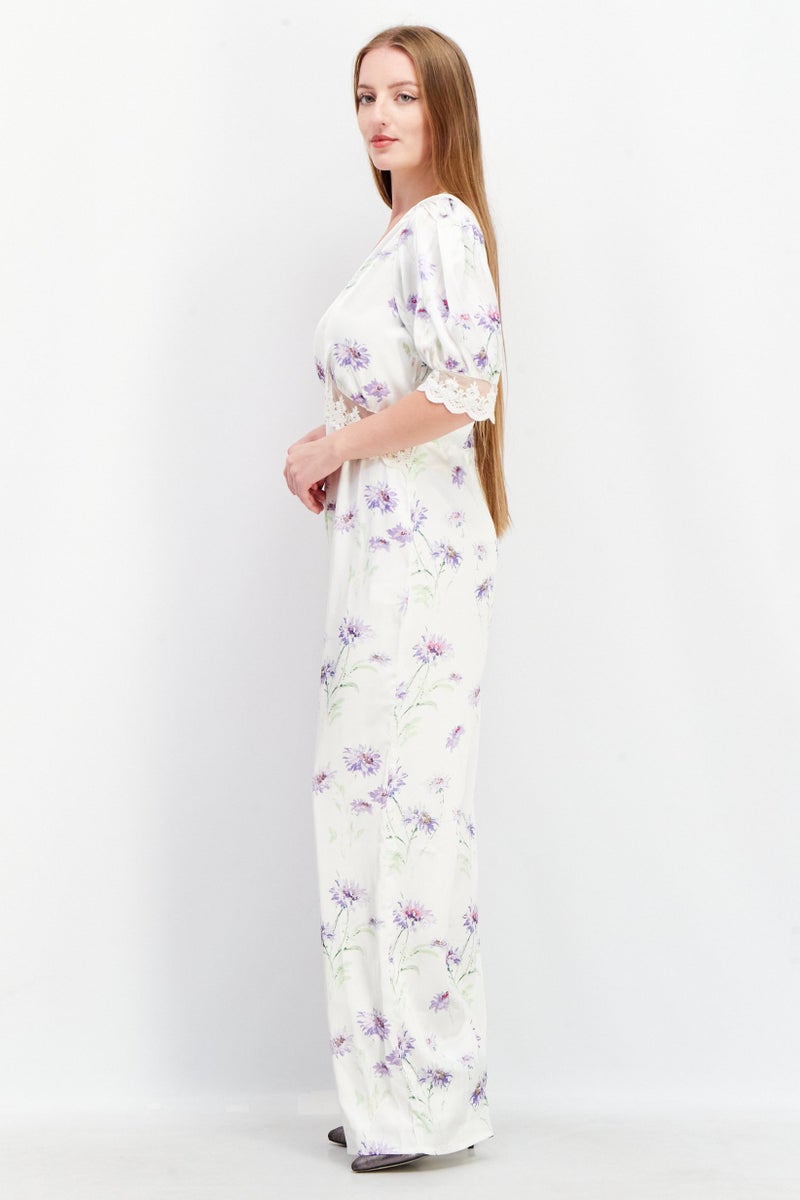 Hope & Ivy Women Floral Print Short Sleeve Jumpsuit, Cream Combo - Image 3