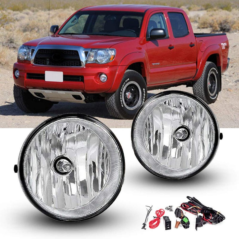 Driving Fog Lights Compatible with 20042006 Toyota Solara 20072012 Toyota Tundra 20052011 Toyota Tacoma with Universal Wiring Harness and Switch H10 12V 42W Halogen Bulbs Clear Lens Fog Lamps