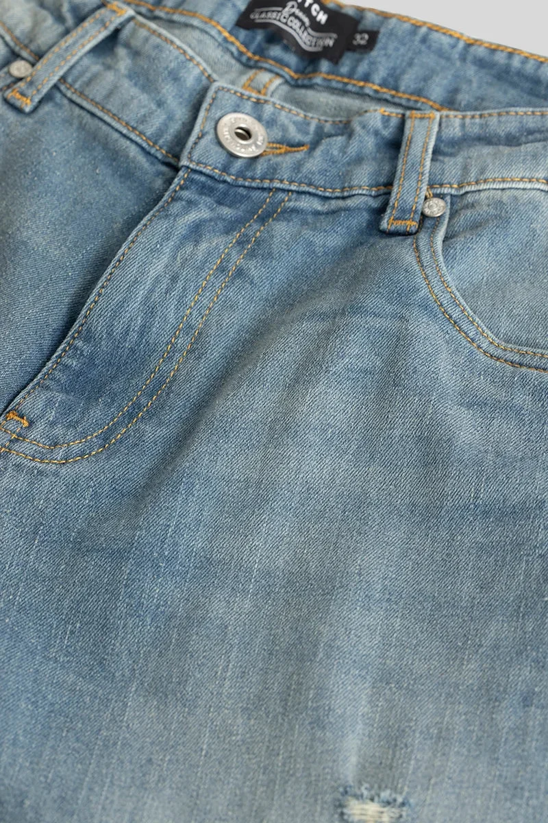 SNITCH Light Blue Textured Flared Fit Streetwear Jeans