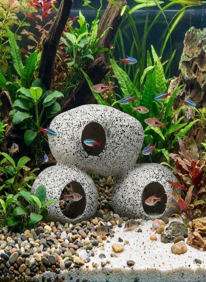 GIG BAZAAR Aquarium Stone Shelter Rock Realistic Artificial Rock Small Fish Shrimp Hideaway Decoration Ornament Accessories (White & Black) - Image 1