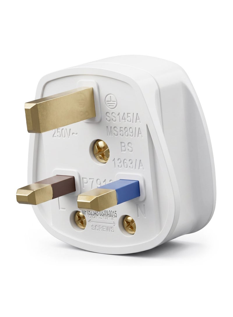 Duravel UK Fused 13 Amp White Mains 3 Pin Household Plugs Fitted with Colour coded sleeved pins (Pack-Of 6) - Image 2