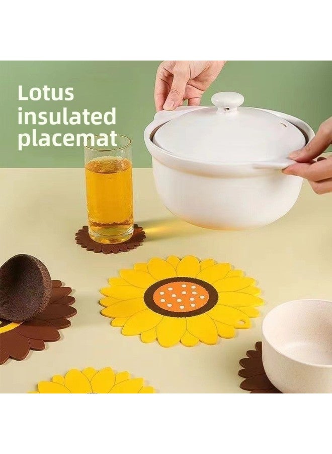 Cute Lotus Kitchen Soft Rubber Insulation Mat Customized Home Dining Table Pot Mat Tea Coaster Heat-resistant And Anti-scalding Table Mat-Color:Yellow-Specifications:Large Size (19.5*19.5cm)  - Image 3