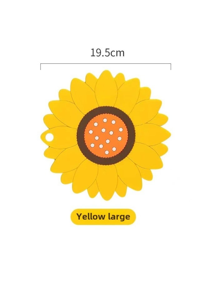 Cute Lotus Kitchen Soft Rubber Insulation Mat Customized Home Dining Table Pot Mat Tea Coaster Heat-resistant And Anti-scalding Table Mat-Color:Yellow-Specifications:Large Size (19.5*19.5cm)  - Image 1