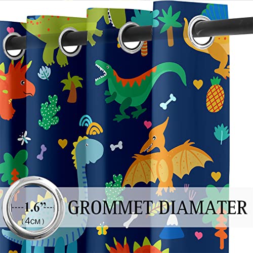 Kossmjx Cartoon Dinosaur Curtain Panels Curtains Blue Curtains for Boys Bedroom Grommet Top Window Treatment 2 Panels Drapes Kids Room Decor Navy Blue Curtain 84 Inch Length, 82" x 84" - Image 3