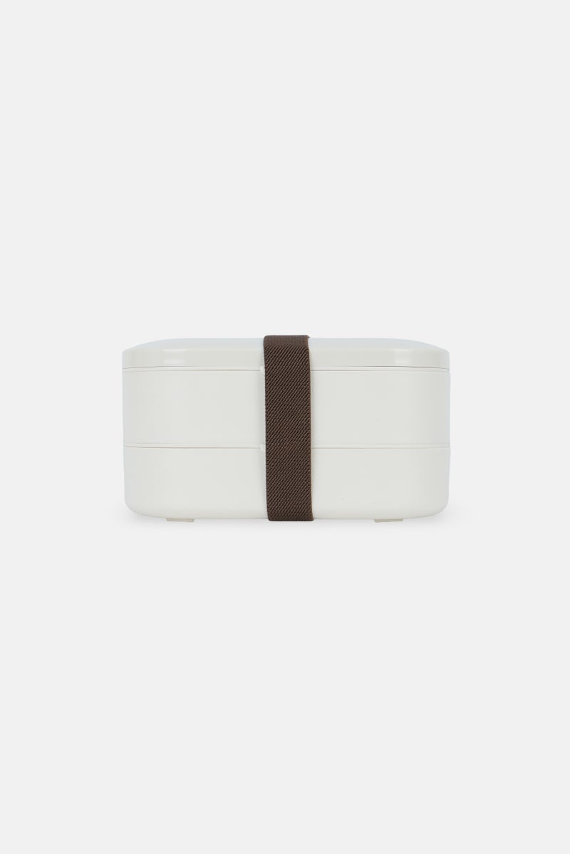 Muy Mucho Plastic Double Layered Lunch Box 800 ml, Beige - Image 1