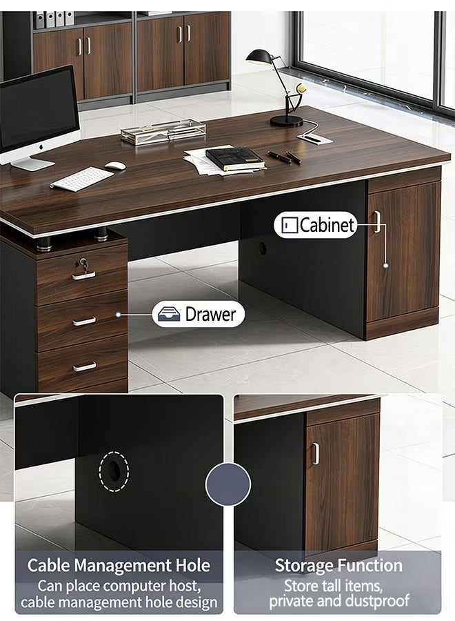 Modern Administrative Office Desk with 3 Drawers and 1 Cabinet, 120cm Large Countertop Computer Desk, Spacious Workstation with Storage for Home Office, Study & Gaming - Image 4
