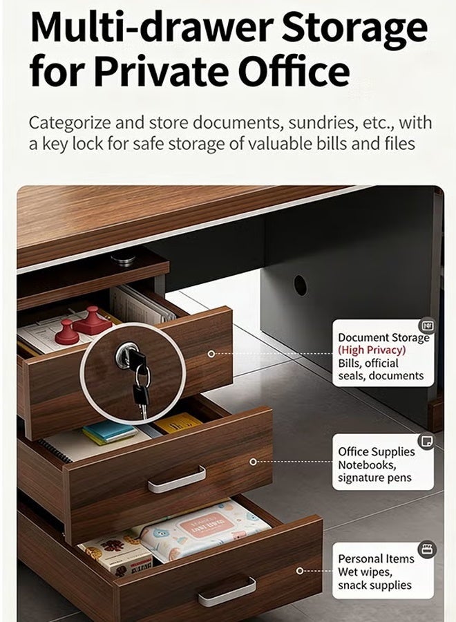 Modern Administrative Office Desk with 3 Drawers and 1 Cabinet, 120cm Large Countertop Computer Desk, Spacious Workstation with Storage for Home Office, Study & Gaming - Image 3