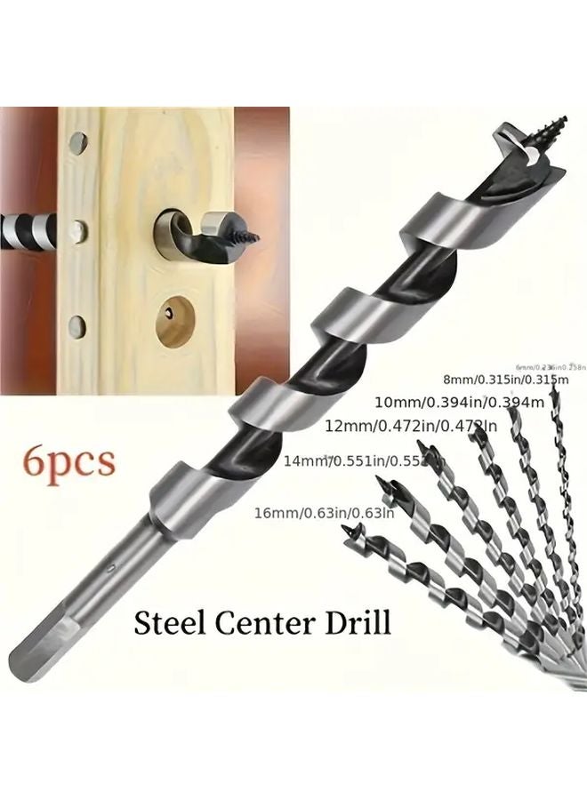 6 Piece Set Hex Shank Drill Bit Woodworking Support Deep Hole Spiral Long - Image 3