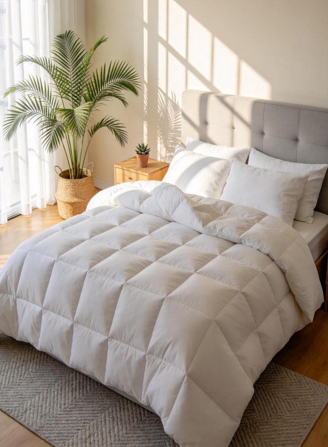 Royal Luxe Goose Feather Down Fiber Comforter - 100% Cotton Fluffy Duvet Insert - Luxury Hotel Quilts Lightweight Bedding Comforter - Light Warmth, 90 x 90 Inch, White - Image 1