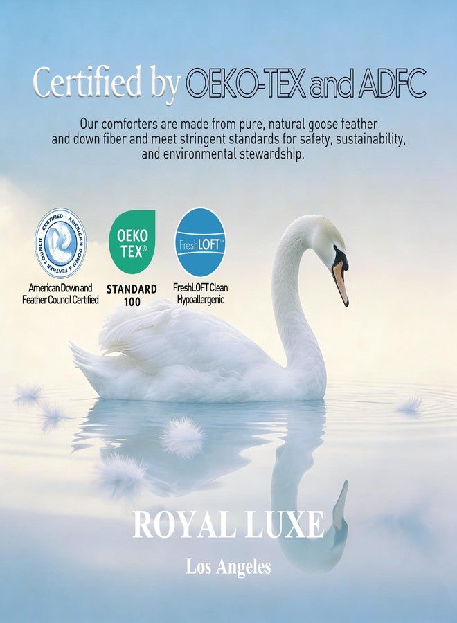 Royal Luxe Goose Feather Down Fiber Comforter - 100% Cotton Fluffy Duvet Insert - Luxury Hotel Quilts Lightweight Bedding Comforter - Light Warmth, 90 x 90 Inch, White - Image 5