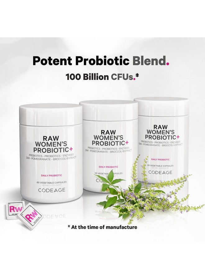 Codeage Raw Women’s Probiotic+ Supplement - 34 Probiotic Strains, 100 Billion CFUs, Digestive Enzymes, Prebiotic Blend, DIM, Pycnogenol Herbal Extracts, Phytonutrients - Non-GMO - 30 Capsules - Image 5