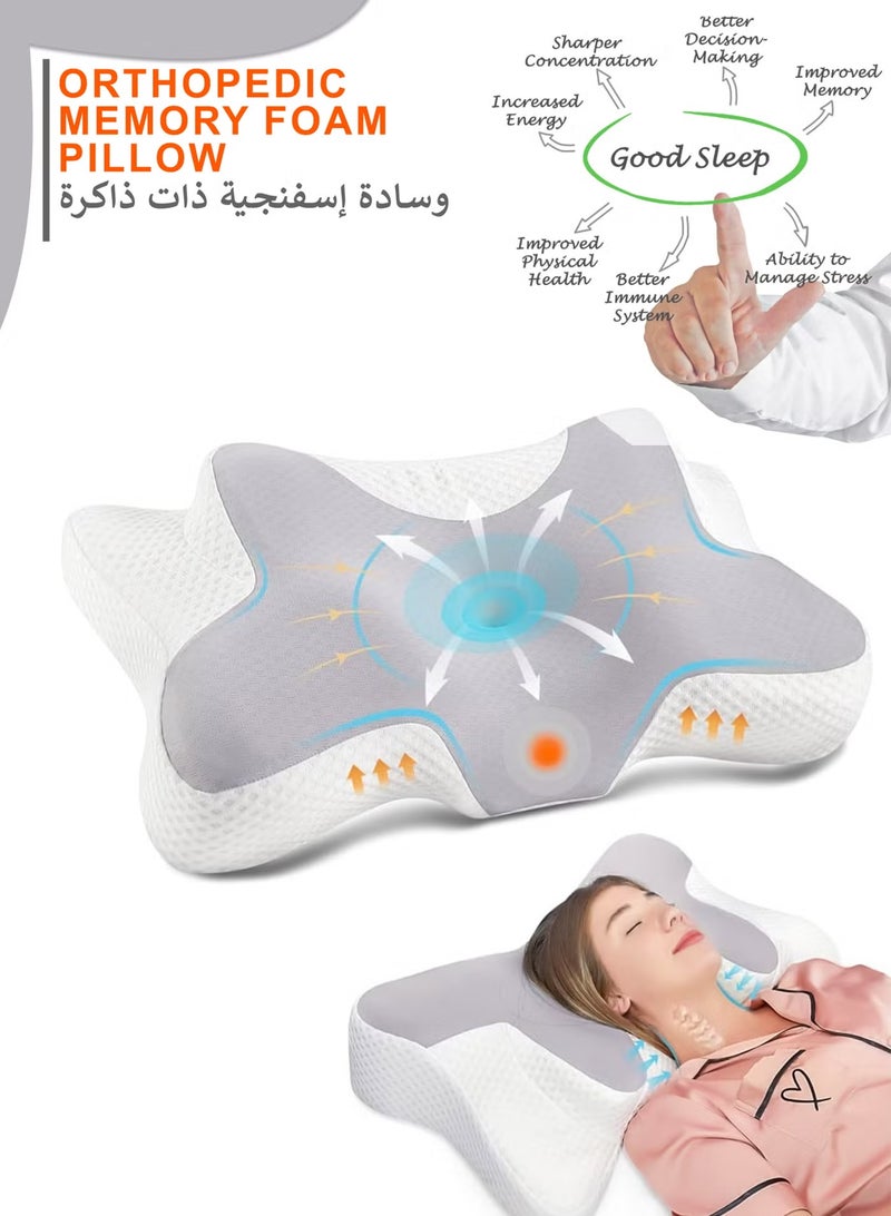 TIGER Memory Foam Butterfly-Shaped Cervical Pillow for Neck and Shoulder Pain Relief – Ergonomic Orthopedic Support for Side Back and Stomach Sleeping with Washable Cover - Image 3