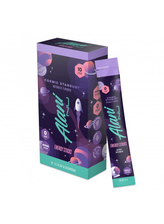 Alani Nu COSMIC STARDUST Energy Sticks | Energy Drink Powder | 200mg Caffeine | Pre Workout Performance with Antioxidants | On-The-Go Drink Mix | Biotin, B Vitamins | Zero Sugar | 5 Calories | 10 Pack