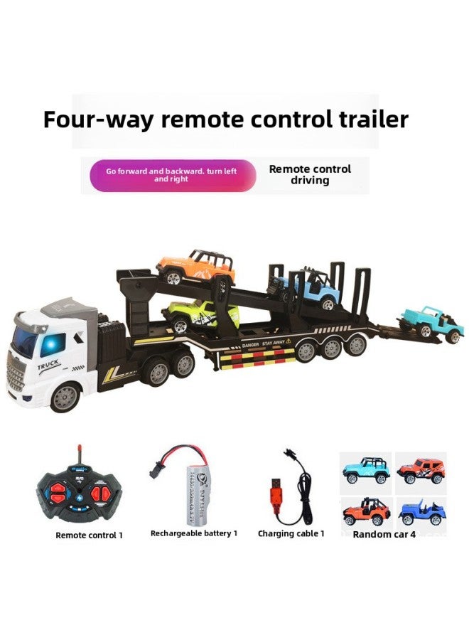 Engineering Vehicle Toy Children's Wireless Remote Control Car Double Deck Flat Heavy Truck Transport Semi Trailer Electric Model-Color:QH200-7D Long-head Double-layer Flat Trailer With 4 Sliding Trolleys (1 Lithium Battery 1 Charging Line)  - Image 2