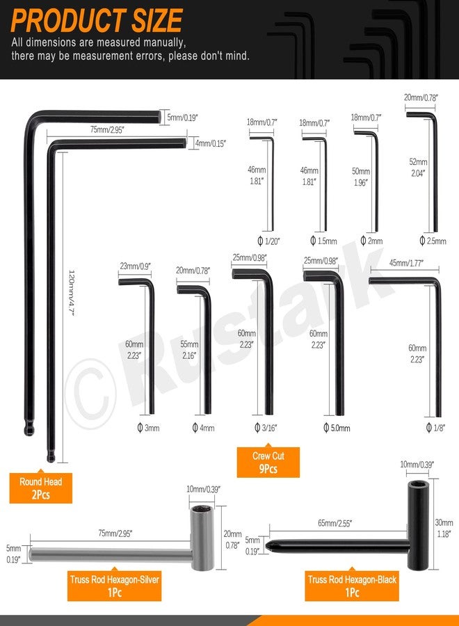 Rustark Guitar Allen Wrench Set Lengthened Truss Rod Allen Wrenches Truss Rod Hex Wrenches for Guitar - Image 2