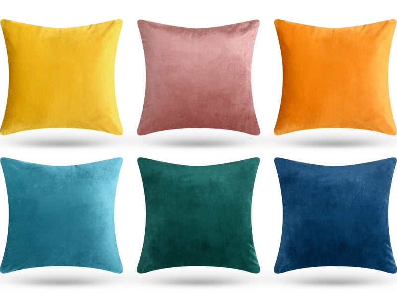 Remagr Pack of 6 Decorative Velvet Throw Pillow Covers Solid Square Soft Pillowcase Set Cushion Cases for Sofa Couch Bed Car Christmas Fall Home Decor 18 x 18 inchMixed Color