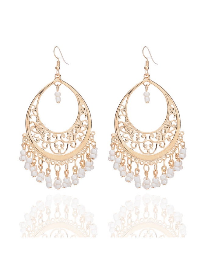 NIBEMINENT Fashion Vintage Hollow Water Drop Bead Tassel Earrings