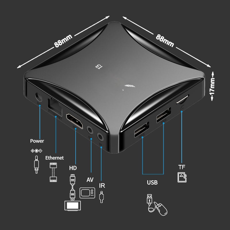 X88 MINI 13 جهاز استقبال تلفزيوني مشغل ذكي بنظام أندرويد 13.0 مع شريحة RK3528 وواي فاي ثنائي النطاق 8K TVBOX ذاكرة 2 جيجابايت / مساحة تخزين 16 جيجابايت - Image 5