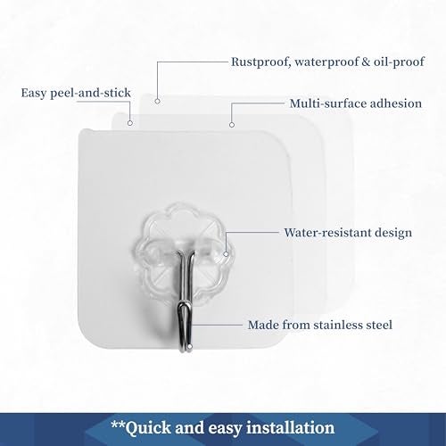 HomeStrap Transparent Self-Adhesive Hooks (Pack of 24) | Rustproof & Waterproof PVC Hooks | Strong Wall Hanging Solutions Without Drilling for Kitchen and Bathroom Accessories - Image 5
