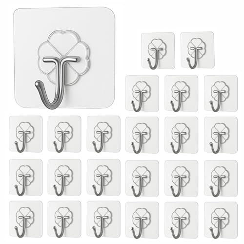 HomeStrap Transparent Self-Adhesive Hooks (Pack of 24) | Rustproof & Waterproof PVC Hooks | Strong Wall Hanging Solutions Without Drilling for Kitchen and Bathroom Accessories - Image 1