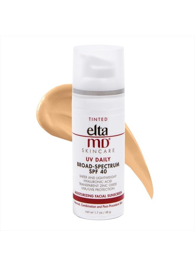 EltaMD UV Daily Tinted Sunscreen with Zinc Oxide, SPF 40 Face Sunscreen Moisturizer, Helps Hydrate Skin and Decrease Wrinkles, Lightweight Face Sunscreen, Absorbs Into Skin Quickly, 1.7 oz Pump - Image 1
