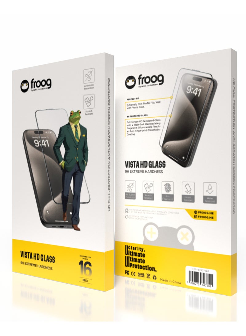froog iPhone 16 Pro Vista HD Glass Screen Protector /Anti Fingerprint/ Water Resistant / Scratch Resistant / Tempered Glass - Clear - Image 3