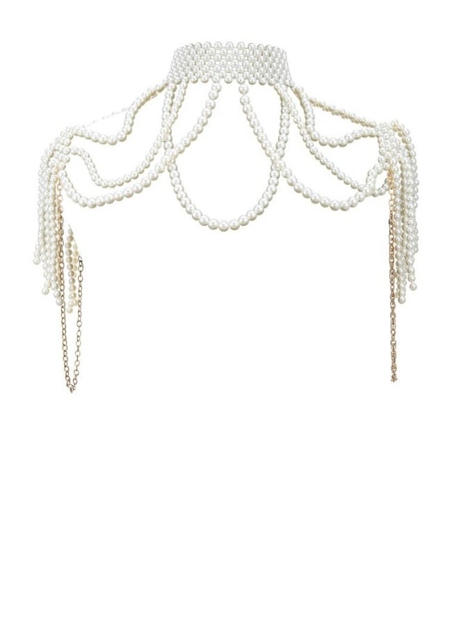 Pearl Shawl Body Chain, Pearl Shoulder Necklace Body Jewelry, Bra Tassel Body Chain, Summer Beach Body Accessories, Party Body Chains - Image 1