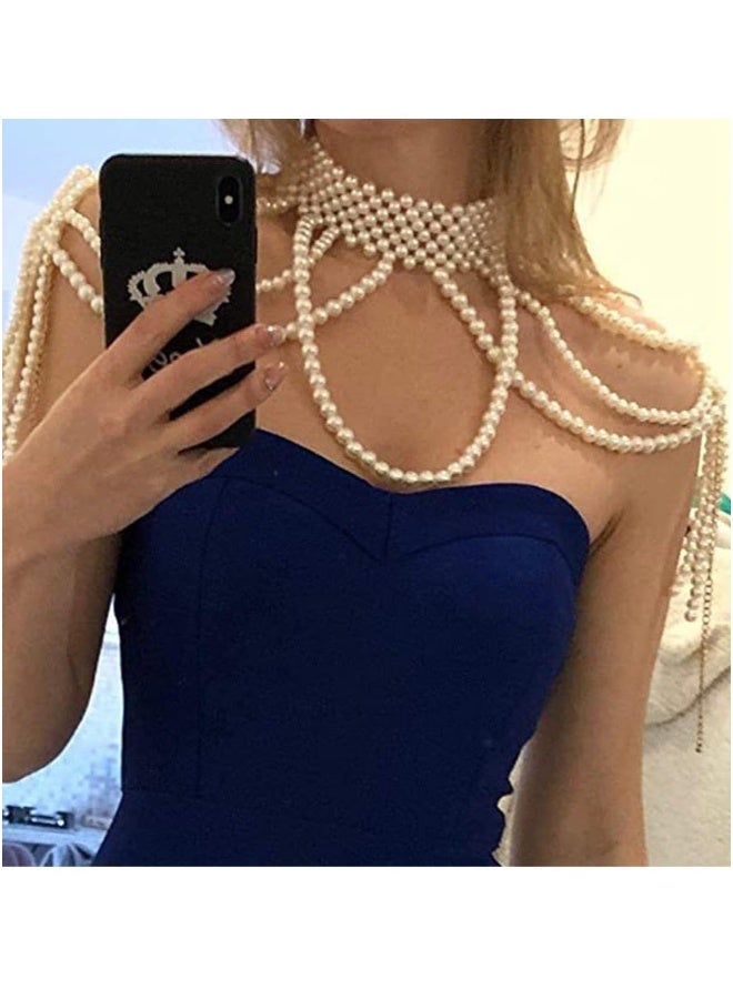 Pearl Shawl Body Chain, Pearl Shoulder Necklace Body Jewelry, Bra Tassel Body Chain, Summer Beach Body Accessories, Party Body Chains - Image 2