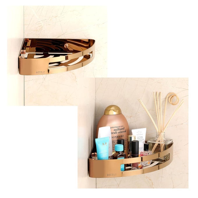 STAINLESS STEEL 304 WALL MOUNT CORNER SHELF BATHROOM MULTIFUNCTIONAL STORAGE SHELFKITCHEN SHELVESRACK CADDY BASKET BATHROOM ACCESSORIES 85X85 INCH PACK OF 2 ROSE GOLD