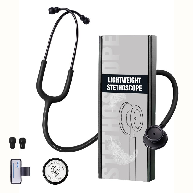 FriCARE Dual Head Stethoscope - Stethoscopes for Nurses, Medical Nursing Students, Paramedics/EMT/LVN/VNA Backup - FSA/HSA Eligible Estetoscopio, Matte Black Tube Stainless Steel ChestpieceChestpiece - Image 1
