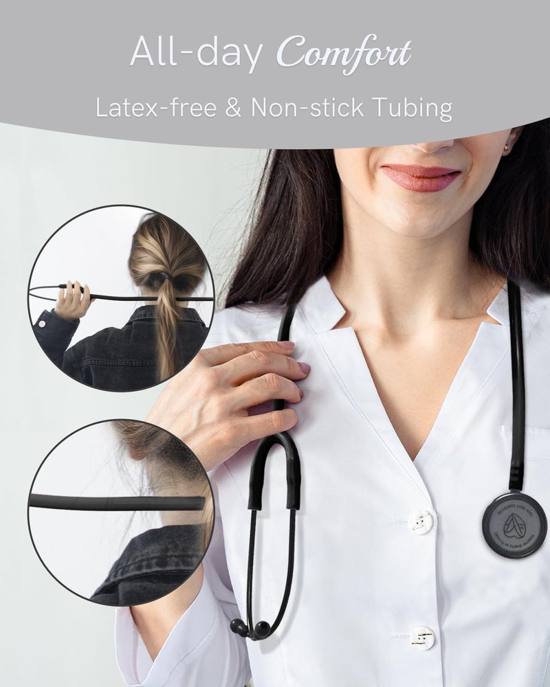 FriCARE Dual Head Stethoscope - Stethoscopes for Nurses, Medical Nursing Students, Paramedics/EMT/LVN/VNA Backup - FSA/HSA Eligible Estetoscopio, Matte Black Tube Stainless Steel ChestpieceChestpiece - Image 4