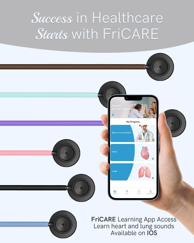 FriCARE Dual Head Stethoscope - Stethoscopes for Nurses, Medical Nursing Students, Paramedics/EMT/LVN/VNA Backup - FSA/HSA Eligible Estetoscopio, Matte Black Tube Stainless Steel ChestpieceChestpiece - Image 5