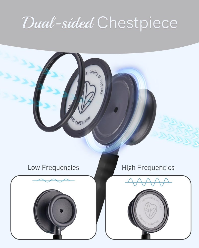 FriCARE Dual Head Stethoscope - Stethoscopes for Nurses, Medical Nursing Students, Paramedics/EMT/LVN/VNA Backup - FSA/HSA Eligible Estetoscopio, Matte Black Tube Stainless Steel ChestpieceChestpiece - Image 3
