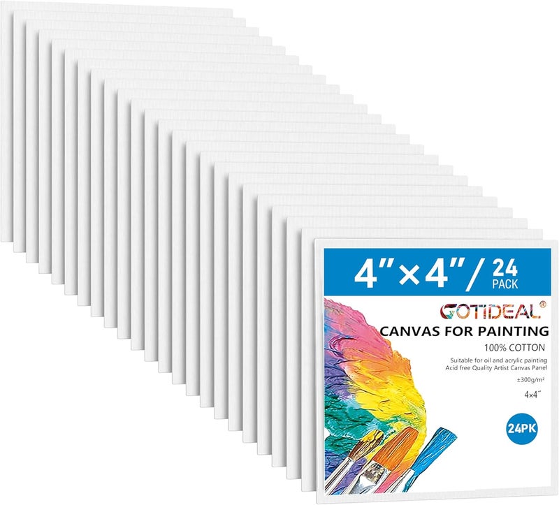 GOTIDEAL Canvases for Painting, 4x4 inch of 24, Professional Primed White Blank Flat Canvas Panels- 100% Cotton Artist Canvas Boards for Acrylics Painting, Oil Watercolor Tempera - Image 1