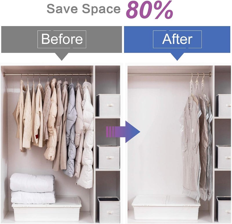 MAKINGTEC 4 Pack Hanging Vacuum Storage Bags Space Saver Bags for Clothes, Long 70x120 cm, Vacuum Seal Storage Bag Clothing Bags for Suits, Dress Coats or Jackets, Closet Organizer and Storage - Image 2
