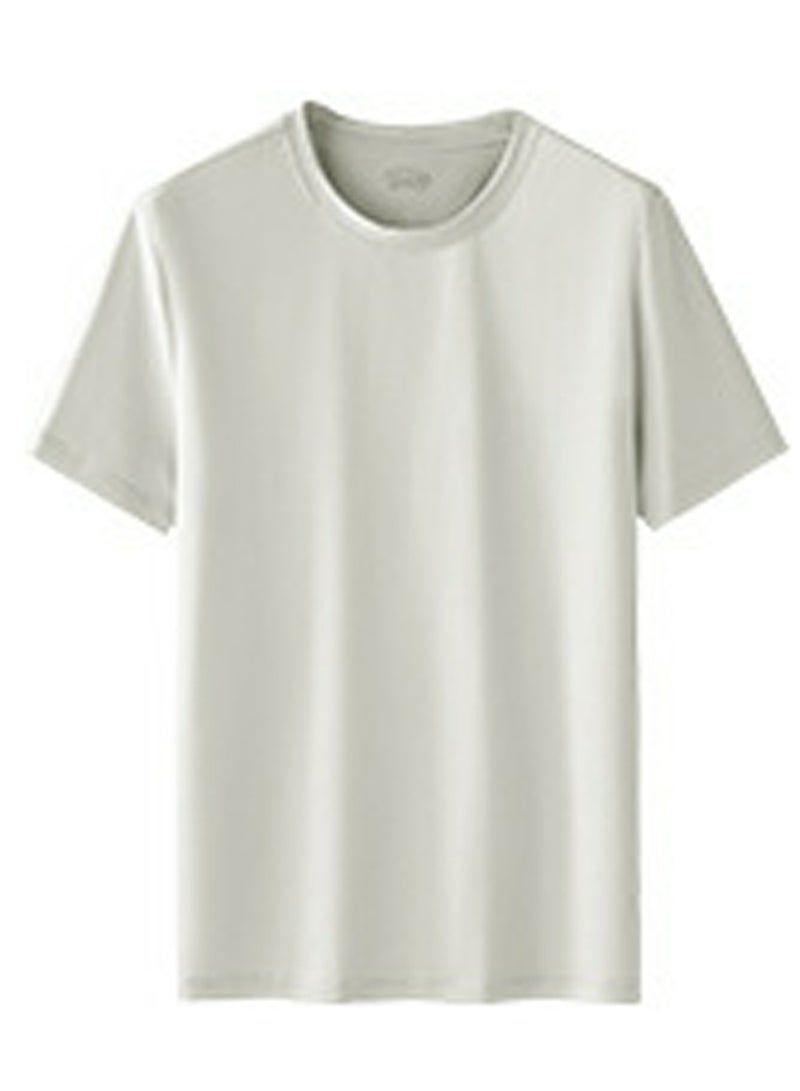 Loquat Men's Solid Color Classic Short Sleeve Crew Neck T-Shirt Pale Grey  - Image 2