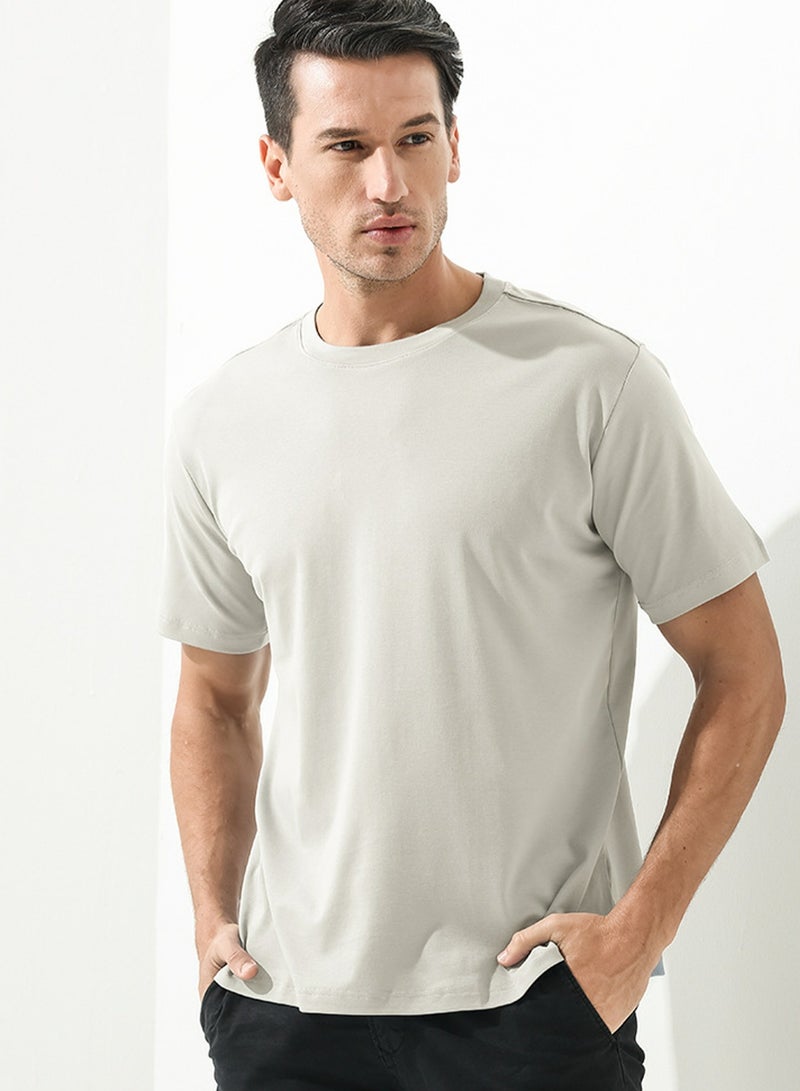 Loquat Men's Solid Color Classic Short Sleeve Crew Neck T-Shirt Pale Grey  - Image 1