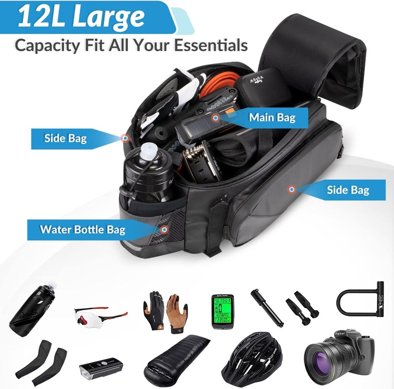 WOTOW 12L Waterproof Reflective Rear Bike Rack Bag with Water Bottle Holder - Image 2