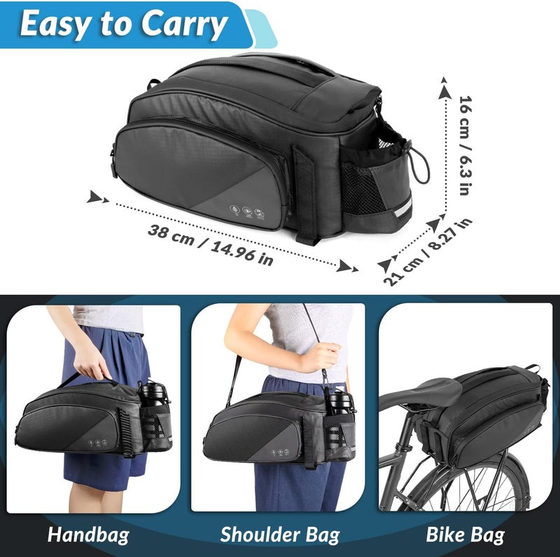 WOTOW 12L Waterproof Reflective Rear Bike Rack Bag with Water Bottle Holder - Image 5