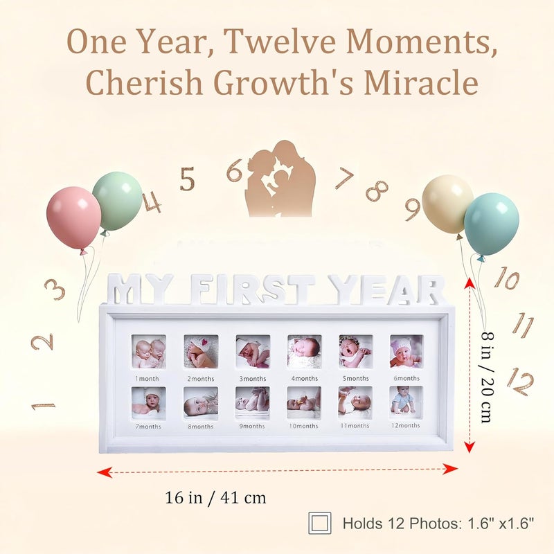 MICKYU My First Year Baby Frame - 12 Month Milestone Picture Frame, Newborn Keepsake for Nursery Decor, Monthly Photo Display for Baby Boy & Girl - Image 3