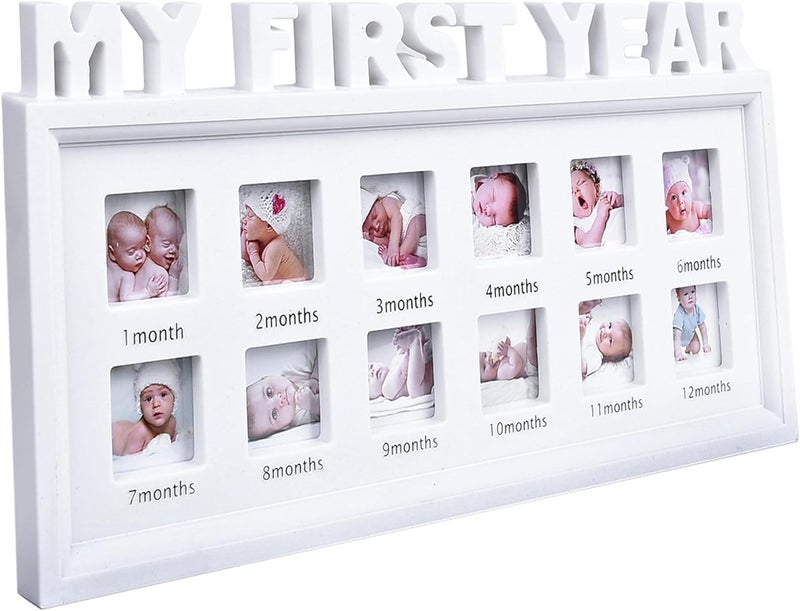 MICKYU My First Year Baby Frame - 12 Month Milestone Picture Frame, Newborn Keepsake for Nursery Decor, Monthly Photo Display for Baby Boy & Girl - Image 1