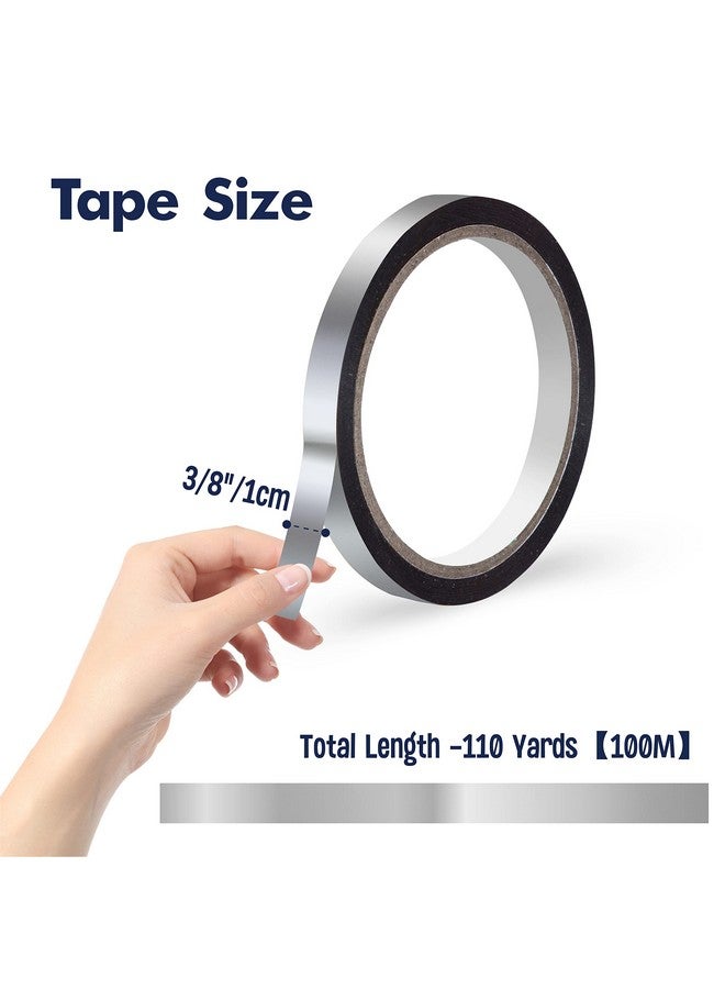 Vantasii 110 Yard Silver Metallic Tape Sparkle Graphic Tape Water/Tear Resistant Metallic Mirror Wrapping Removable With No Residue For Gift Box Home School Decoration 3/8 Inch X 55 Yards (2 Roll Silver)  - Image 2