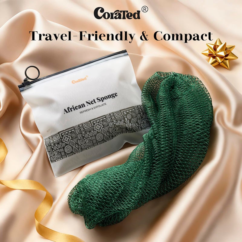 CORATED African Net Sponge Authentic, Shower Loofah Exfoliating Bath Sponge, Body Scrubber for Women Daily Use Body Care, Travel Portable Bath Accessories for Bathroom (Olive Green & Light Green) - Image 5