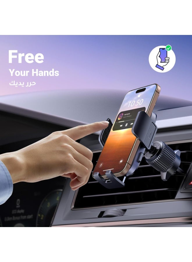 Car Phone Holder Car Mount, [Upgraded 4-in-1 Dashboard/Air Vent/Windscreen], [One-button Release], Metal Hook Mobile Holder, Fit for iPhone 17/16/15/14, Samsung S25/24/23, 4.7-7.2" Accessories - Image 2