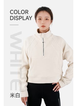 Lulu Autumn/Winter Sweatshirt Cropped With Hoodie Pullover Yoga Sweatshirt Half-zip Fleece Sports Sweatshirt Jacket For Women White