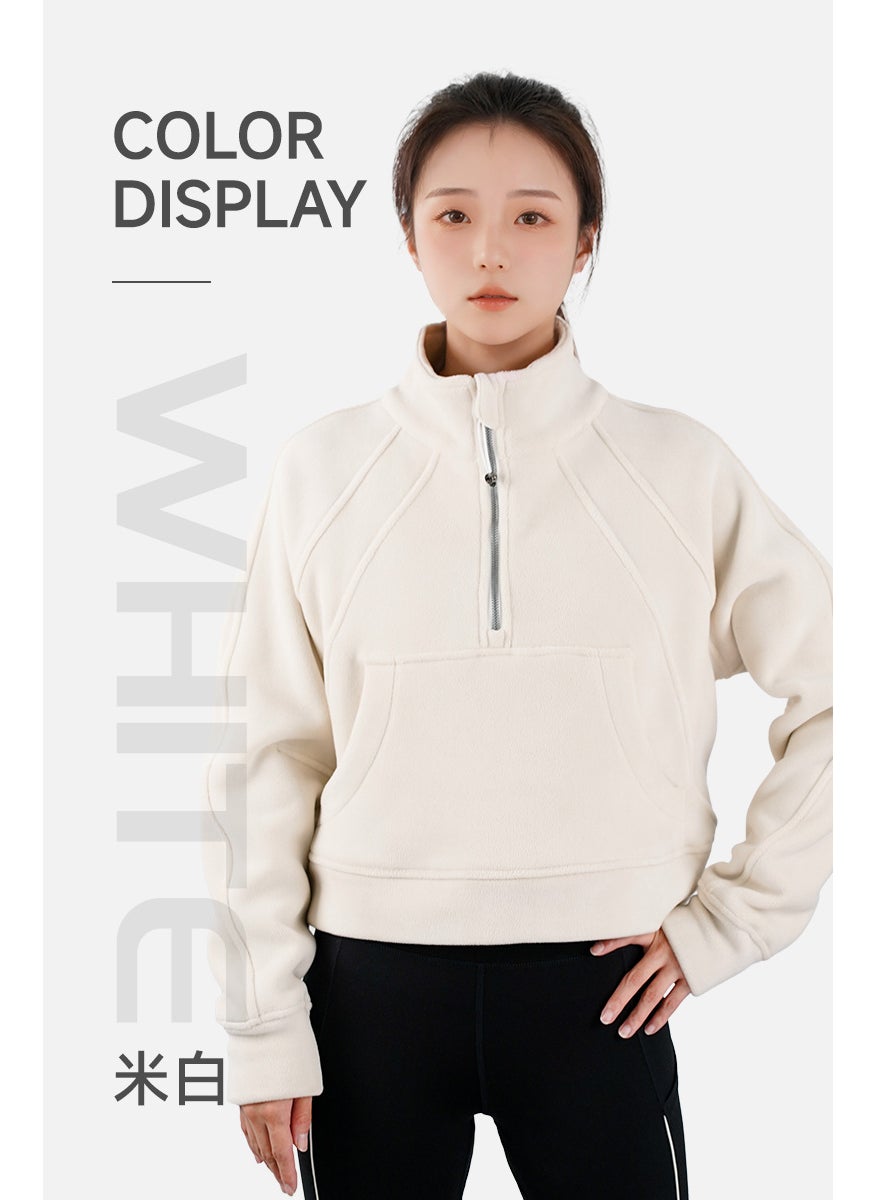 Generic - Lulu Autumn/Winter Sweatshirt Cropped With Hoodie Pullover Yoga Sweatshirt Half-zip Fleece Sports Sweatshirt Jacket For Women White - Image 1